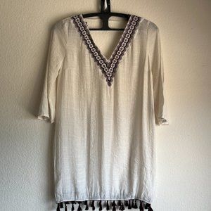 Kona Sol Off-White V-Neck Swim Coverup W Burgundy Trim